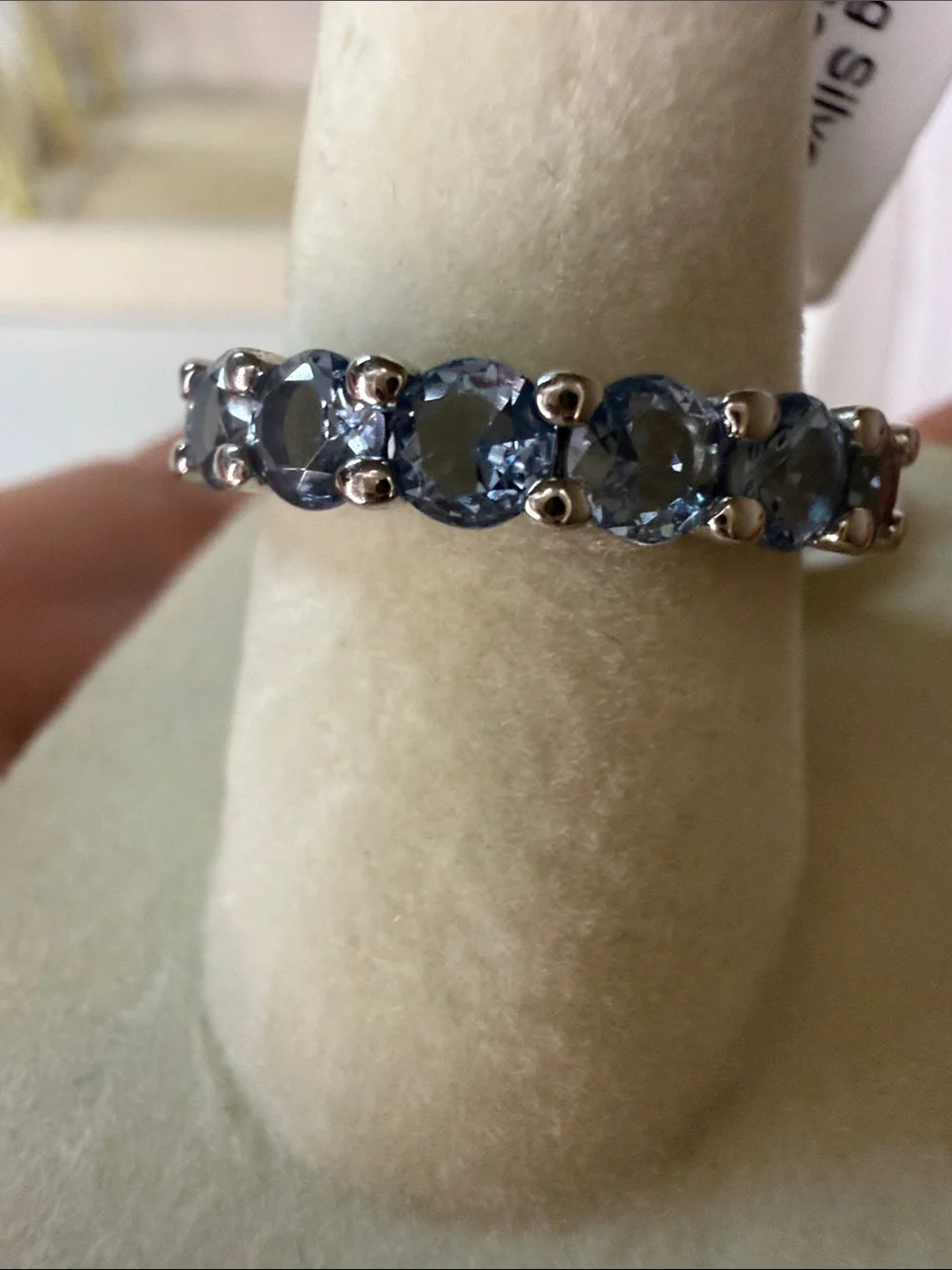 Sterling Silver Genuine Blue Topaz Gemstone Eternity Band MSRP $300